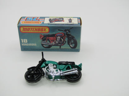 Matchbox Superfast No 18B Hondarora Motorcycle, Metallic Green, Chrome Engine, Mag Wheels