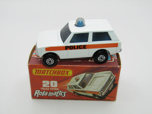 Matchbox Superfast No 20B Police Patrol, White, SMOKE Windows, Blue Dome & Spinner