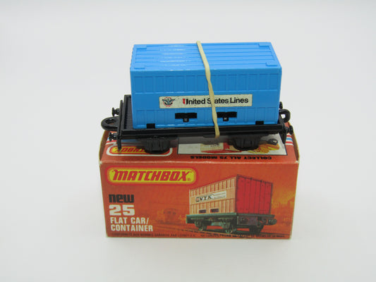 Matchbox Superfast No 25C Flat Car Container Blue United States Lines