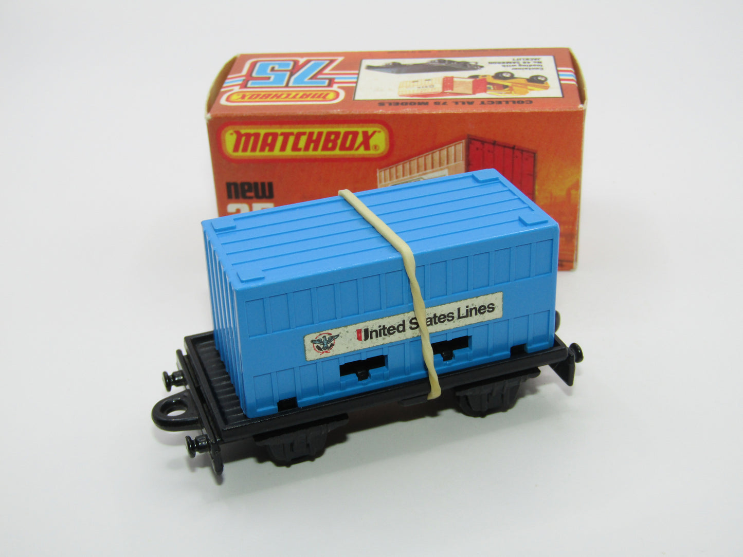 Matchbox Superfast No 25C Flat Car Container Blue United States Lines