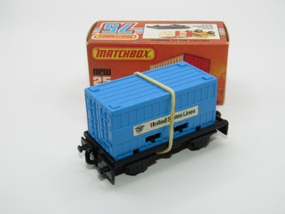 Matchbox Superfast No 25C Flat Car Container Blue United States Lines