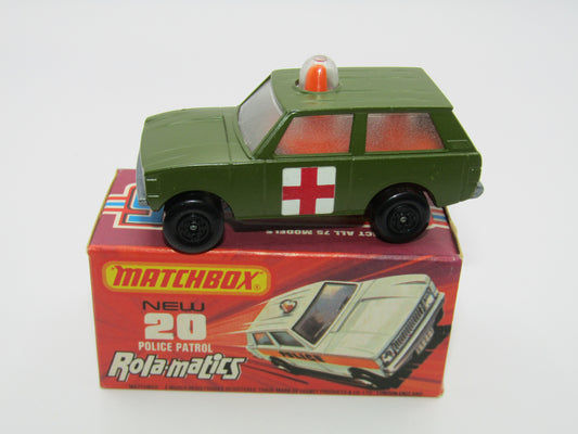 Matchbox Superfast No 20B Police Patrol, Olive Green, LARGE CROSS Label from Battlekings Models