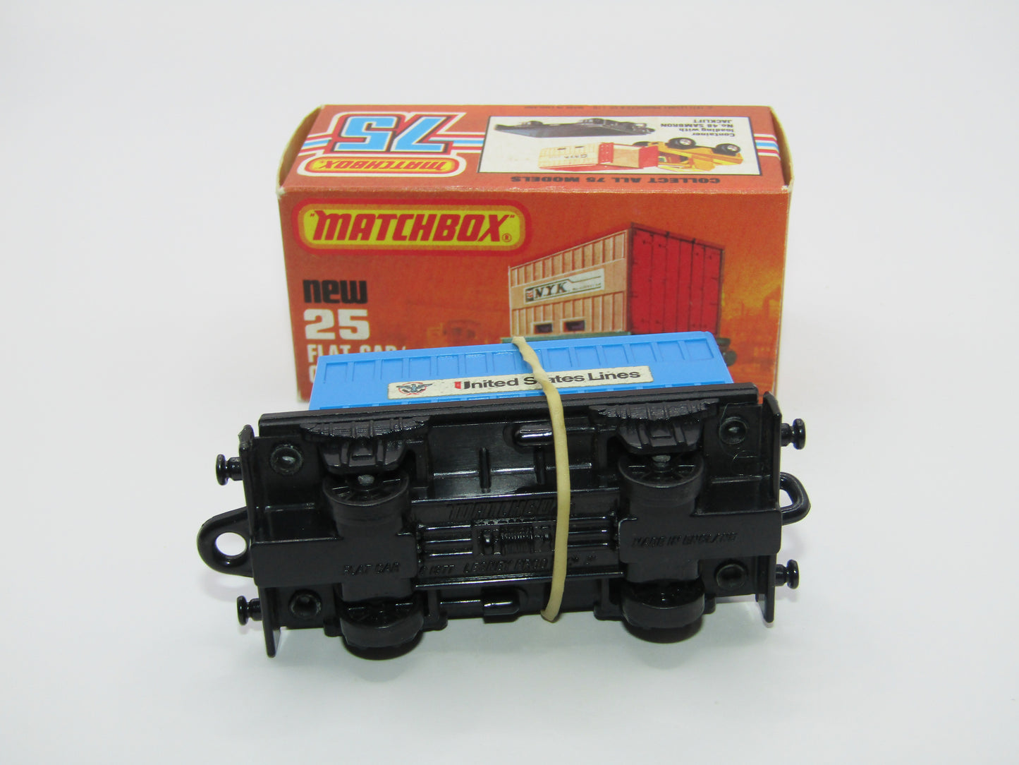 Matchbox Superfast No 25C Flat Car Container Blue United States Lines