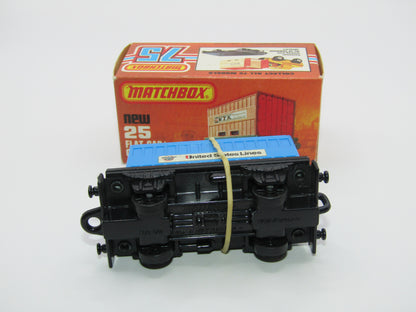 Matchbox Superfast No 25C Flat Car Container Blue United States Lines