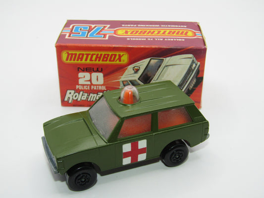 Matchbox Superfast No 20B Police Patrol, Olive Green, LARGE CROSS Label from Battlekings Models