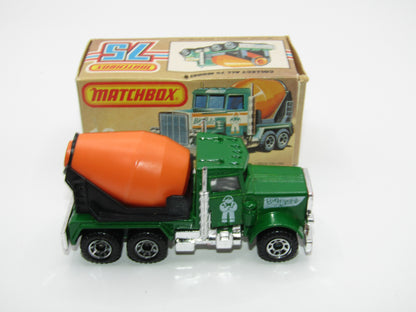 Matchbox Superfast No 19D Peterbilt Cement Truck SOLID GREEN, CLEAR WINDOWS
