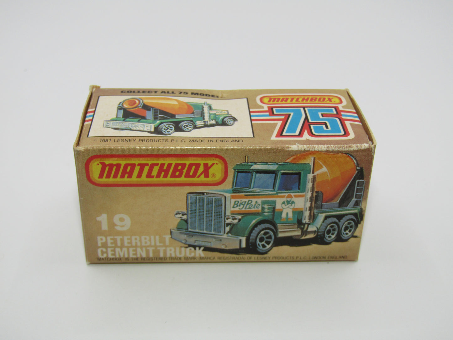Matchbox Superfast No 19D Peterbilt Cement Truck SOLID GREEN, CLEAR WINDOWS