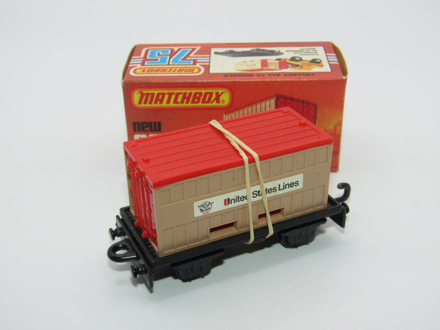 Matchbox Superfast No 25C Flat Car Container Tan UNITED STATES LINES