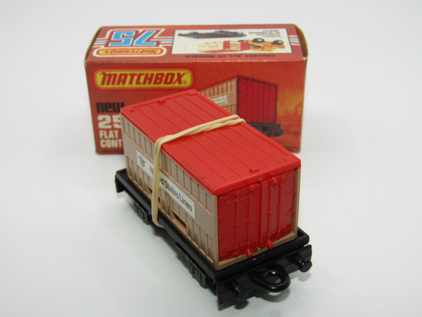 Matchbox Superfast No 25C Flat Car Container Tan UNITED STATES LINES