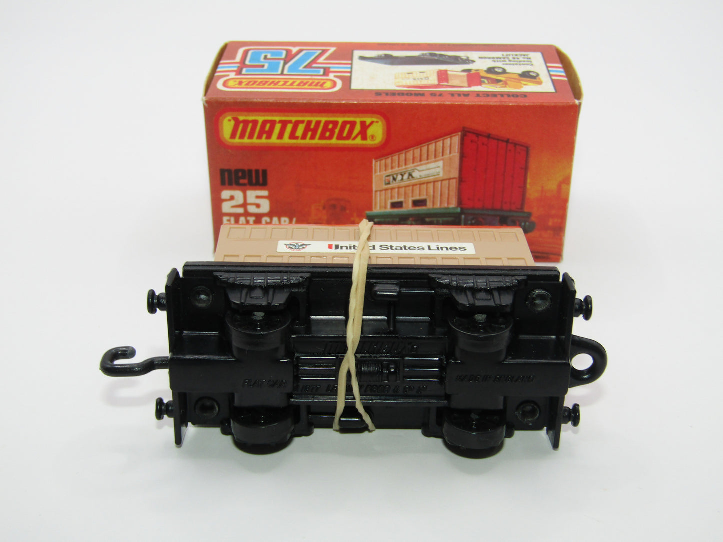 Matchbox Superfast No 25C Flat Car Container Tan UNITED STATES LINES