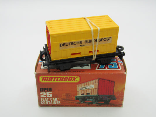 Matchbox Superfast No 25C Flat Car Container Yellow Red Doors GREY BASE