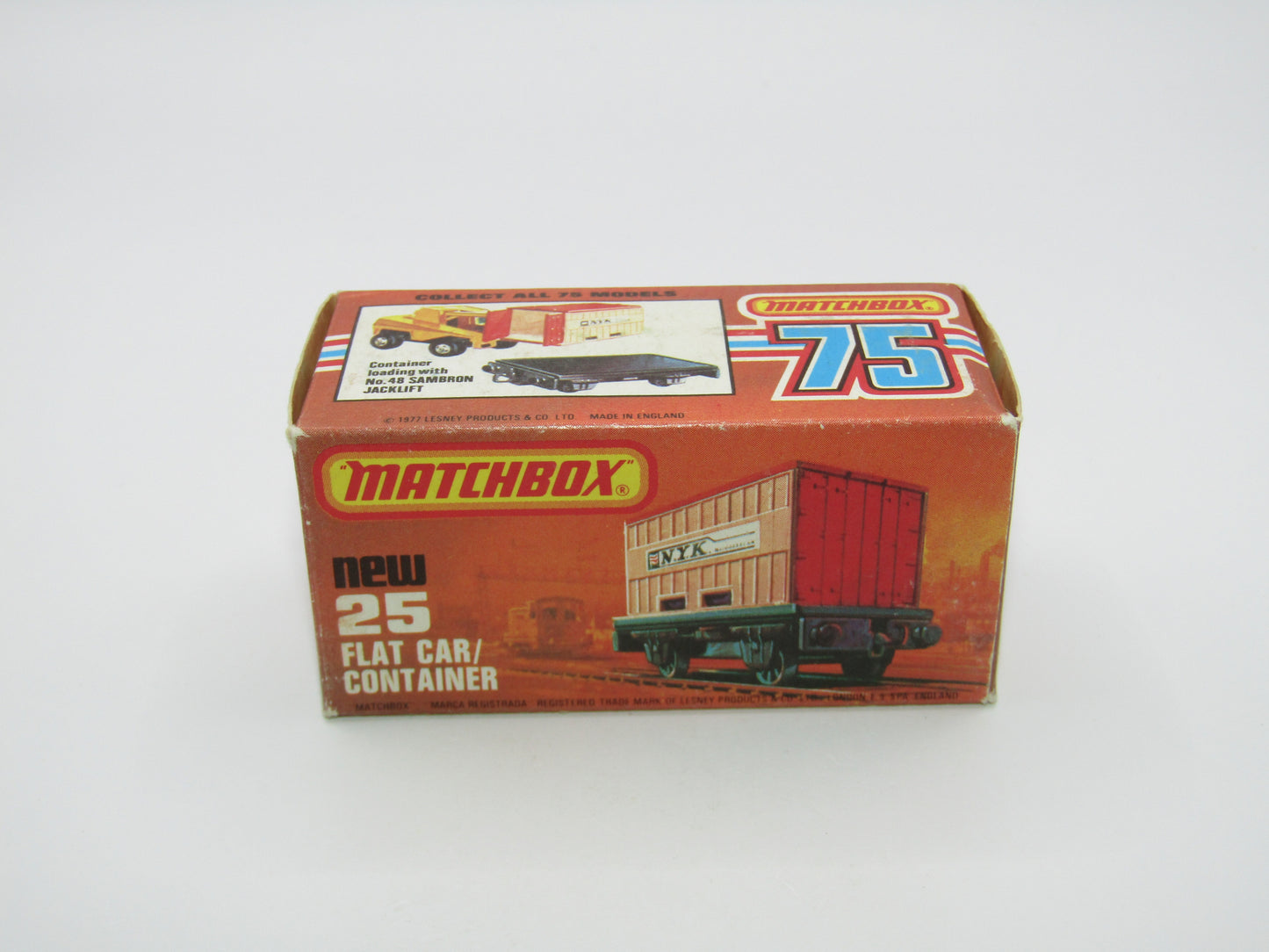 Matchbox Superfast No 25C Flat Car Container Yellow Red Doors GREY BASE