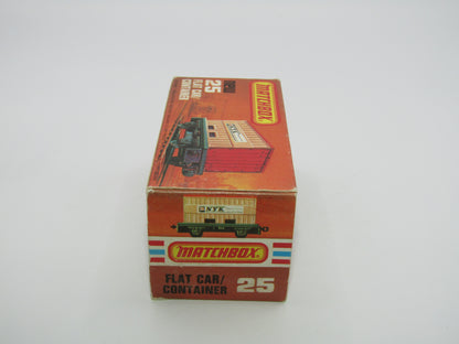 Matchbox Superfast No 25C Flat Car Container Yellow Red Doors GREY BASE