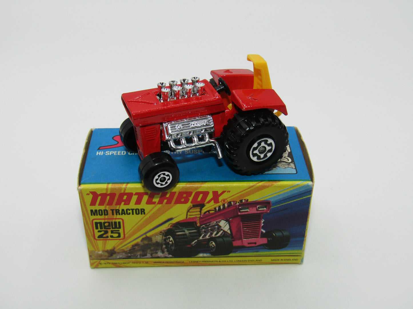 Matchbox Superfast No 25B Mod Tractor DARK Red, Maltese Cross Wheels