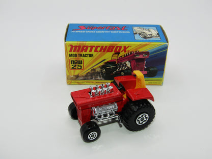 Matchbox Superfast No 25B Mod Tractor DARK Red, Maltese Cross Wheels