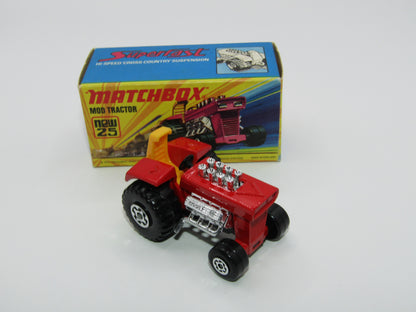 Matchbox Superfast No 25B Mod Tractor DARK Red, Maltese Cross Wheels