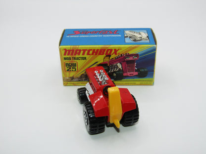 Matchbox Superfast No 25B Mod Tractor DARK Red, Maltese Cross Wheels