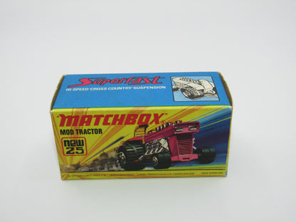 Matchbox Superfast No 25B Mod Tractor DARK Red, Maltese Cross Wheels