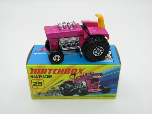 Matchbox Superfast No 25B Mod Tractor Purple 4 SPOKE Front Wheels