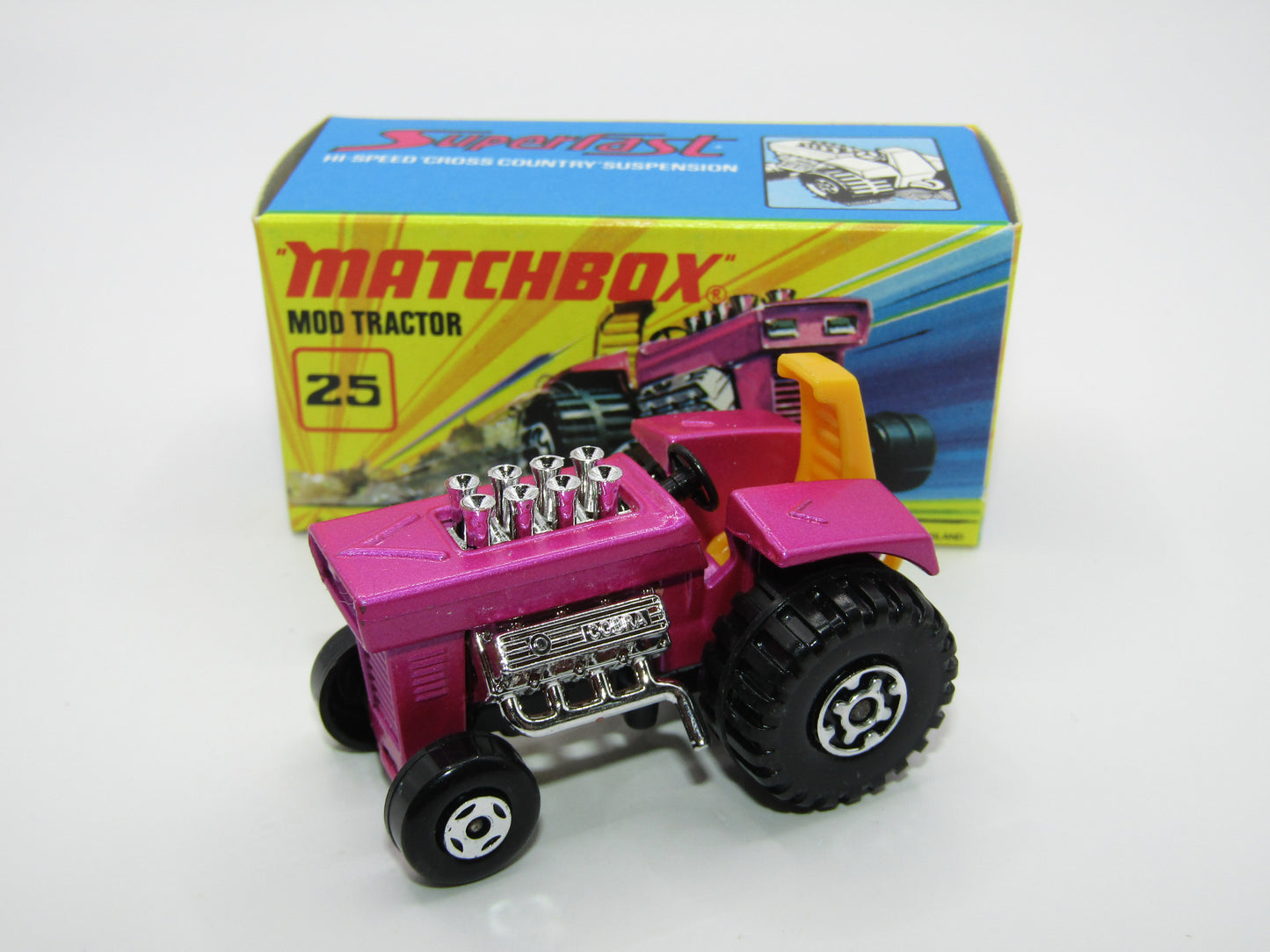 Matchbox Superfast No 25B Mod Tractor Purple 4 SPOKE Front Wheels