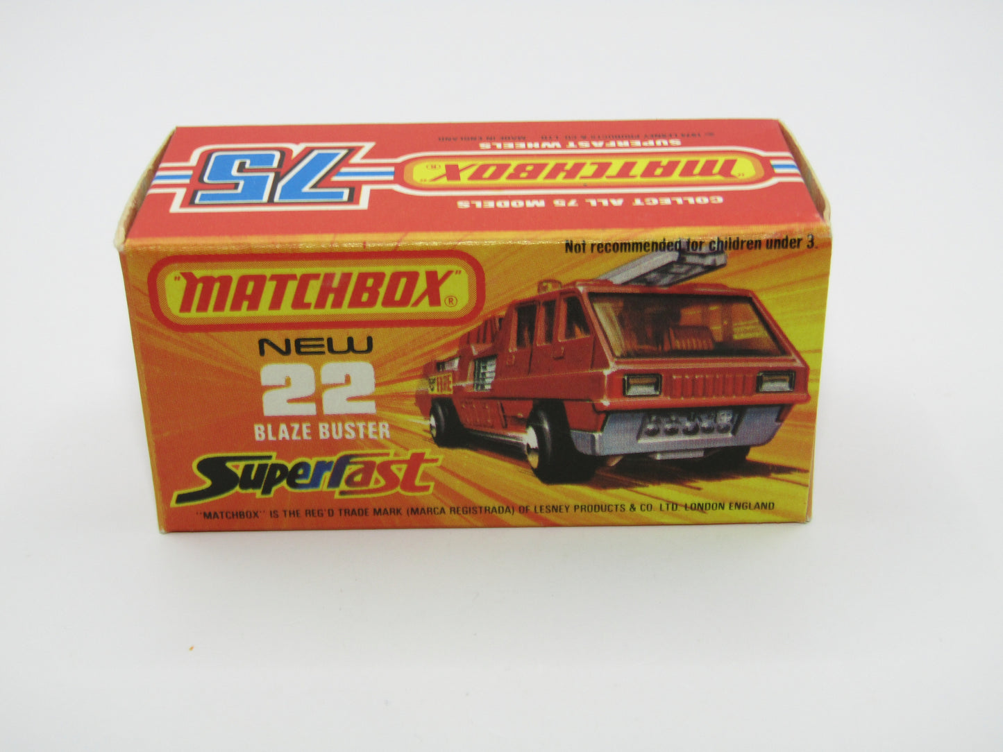 Matchbox Superfast No 22C Blaze Buster, Yellow Ladder, CREAM Interior, GLOSSY GREY Base