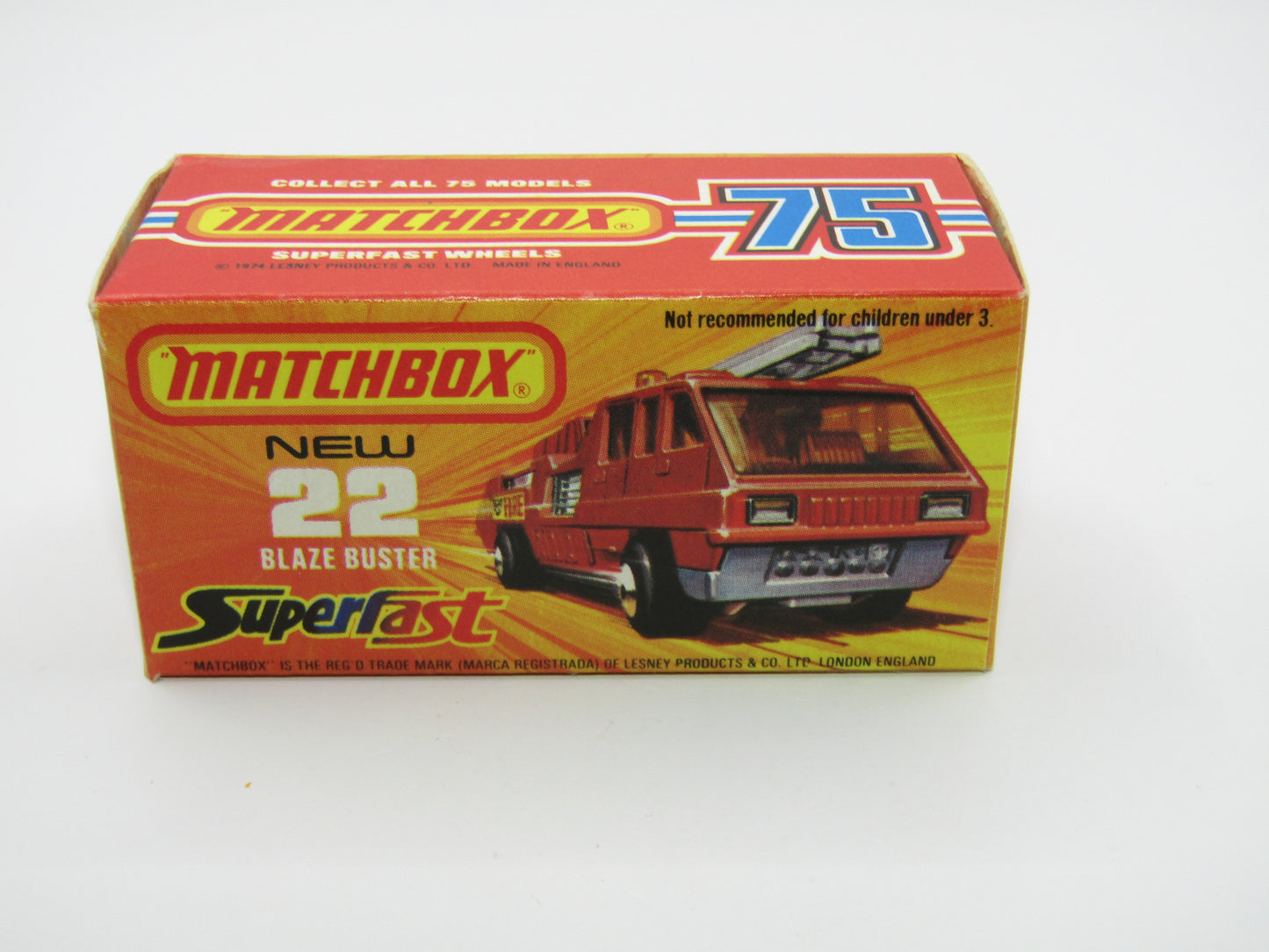 Matchbox Superfast No 22C Blaze Buster, Yellow Ladder, CREAM Interior, GLOSSY GREY Base