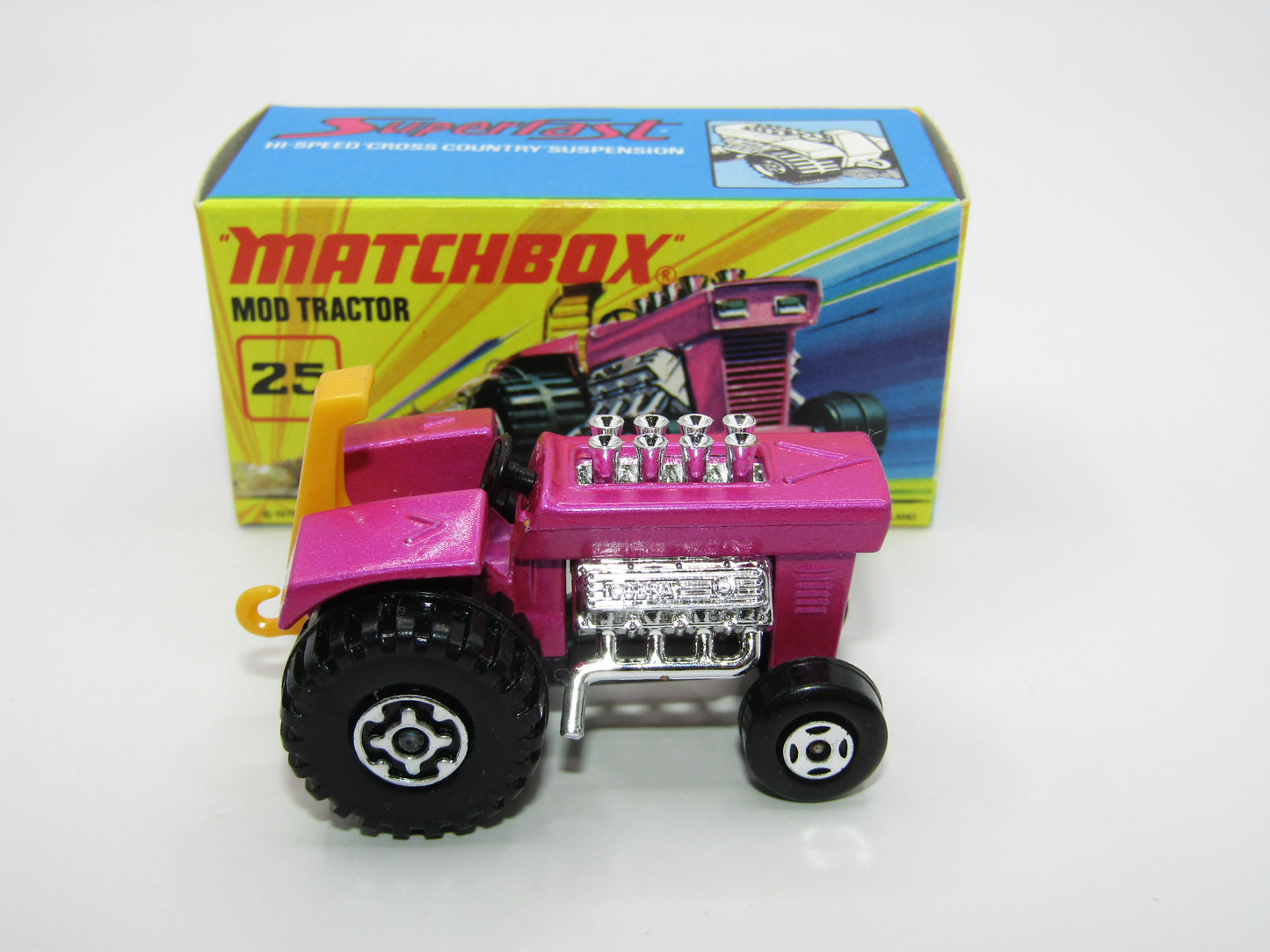 Matchbox Superfast No 25B Mod Tractor Purple 4 SPOKE Front Wheels