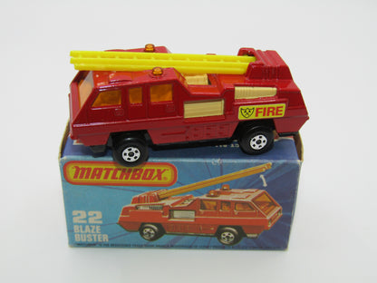 Matchbox Superfast No 22C Blaze Buster, Yellow Ladder, BEIGE Interior, GLOSS BLACK Base