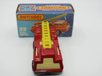 Matchbox Superfast No 22C Blaze Buster, Yellow Ladder, BEIGE Interior, GLOSS BLACK Base