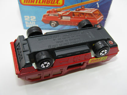 Matchbox Superfast No 22C Blaze Buster, Yellow Ladder, White Interior, FLAT GREY base