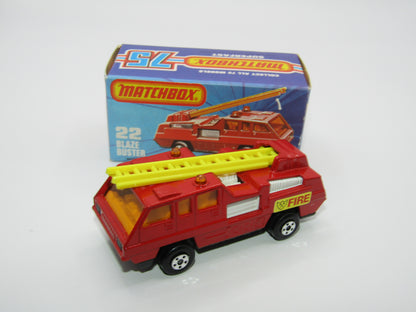 Matchbox Superfast No 22C Blaze Buster, Yellow Ladder, White Interior, FLAT GREY base