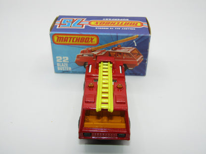 Matchbox Superfast No 22C Blaze Buster, Yellow Ladder, White Interior, FLAT GREY base