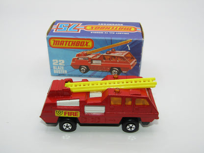 Matchbox Superfast No 22C Blaze Buster, Yellow Ladder, White Interior, FLAT GREY base