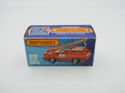 Matchbox Superfast No 22C Blaze Buster, Yellow Ladder, White Interior, FLAT GREY base