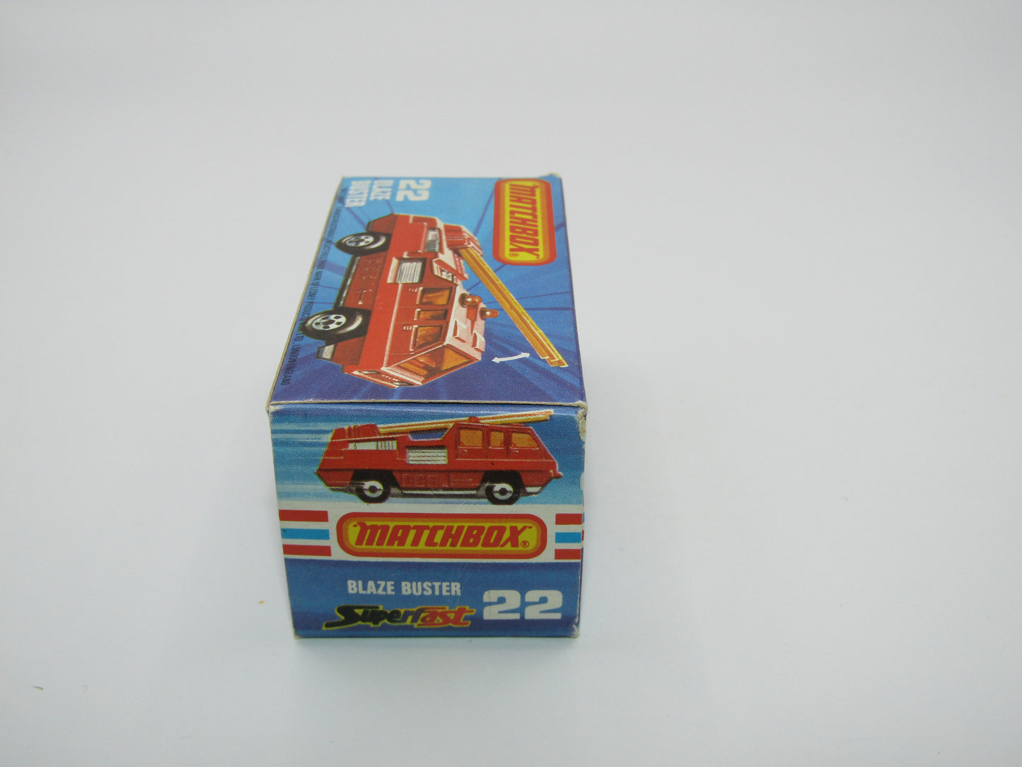 Matchbox Superfast No 22C Blaze Buster, Yellow Ladder, White Interior, FLAT GREY base