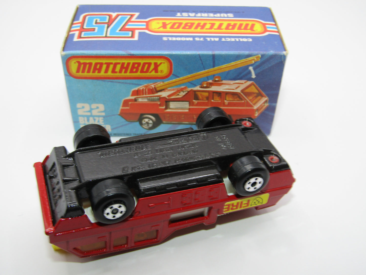 Matchbox Superfast No 22C Blaze Buster, Yellow Ladder, White Interior, Metallic Charcoal Grey Base