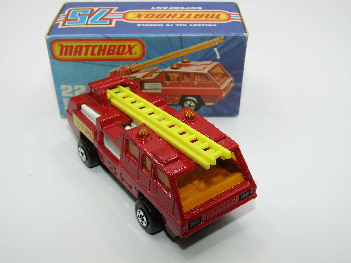 Matchbox Superfast No 22C Blaze Buster, Yellow Ladder, White Interior, Metallic Charcoal Grey Base