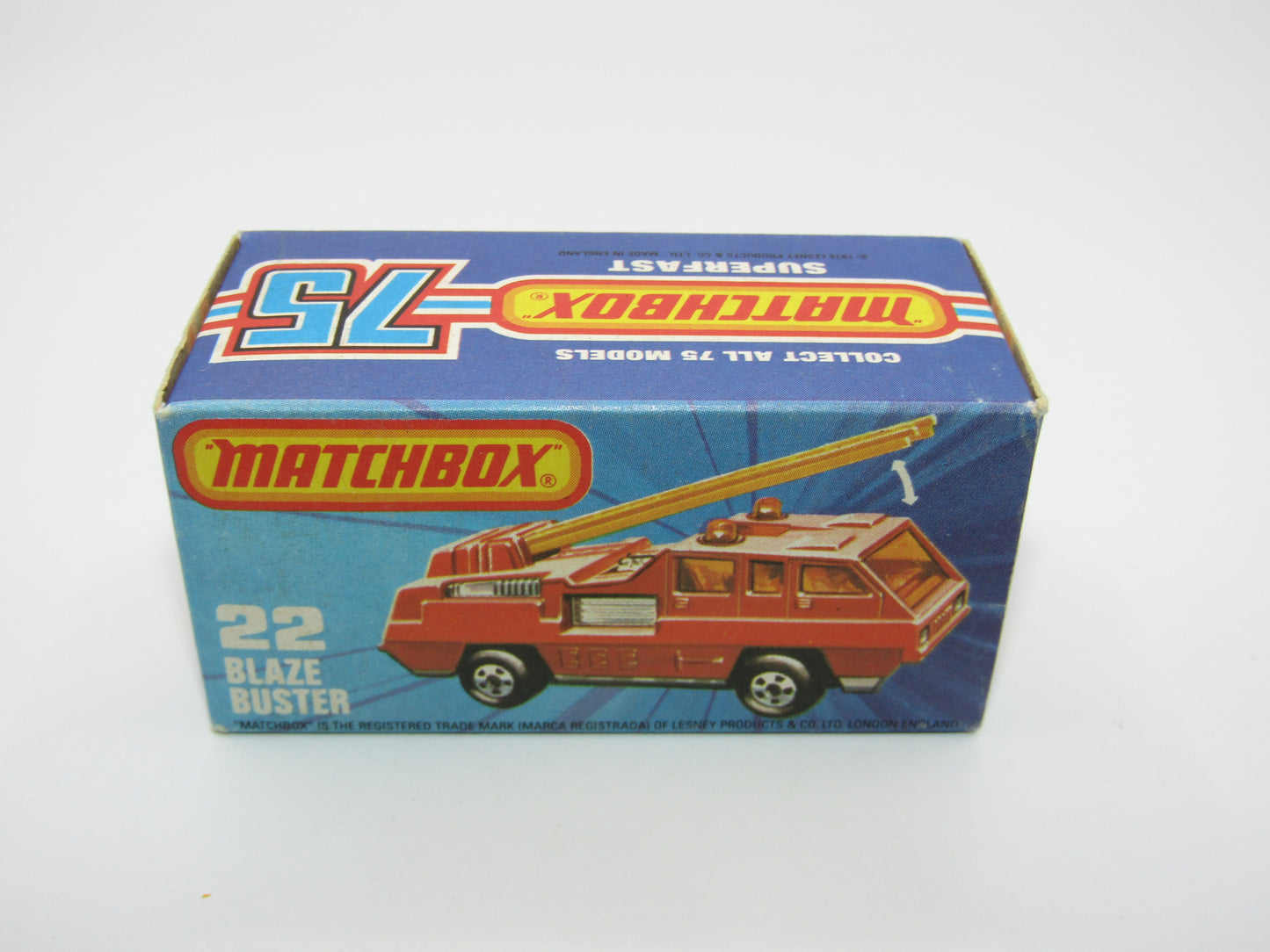 Matchbox Superfast No 22C Blaze Buster, Yellow Ladder, White Interior, Metallic Charcoal Grey Base