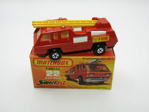 Matchbox Superfast No 22C Blaze Buster, DULL ORANGE-RED Body, DARK YELLOW Ladder, Gloss Black Base
