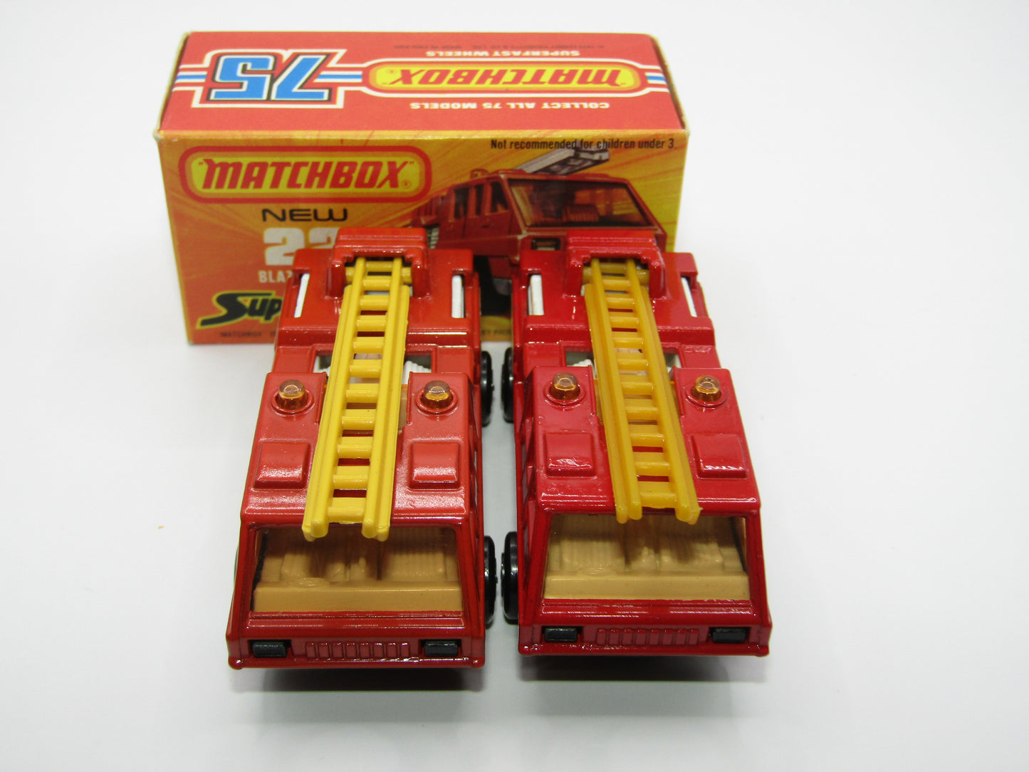 Matchbox Superfast No 22C Blaze Buster, Red, White Interior, DARK ORANGE Ladder, FLAT BLACK base
