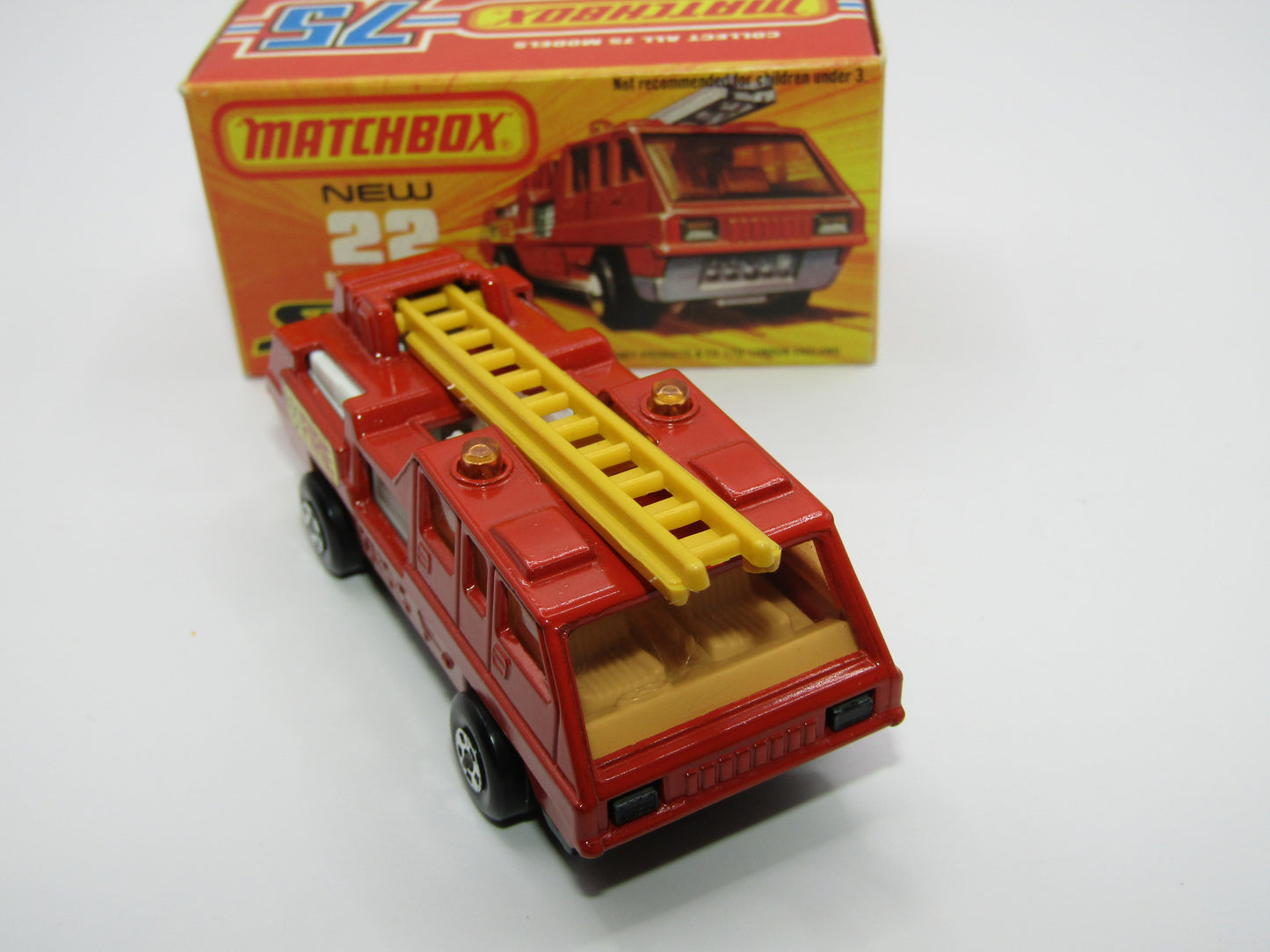 Matchbox Superfast No 22C Blaze Buster, DULL ORANGE-RED Body, DARK YELLOW Ladder, Gloss Black Base