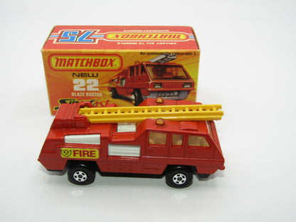Matchbox Superfast No 22C Blaze Buster, DULL ORANGE-RED Body, DARK YELLOW Ladder, Gloss Black Base