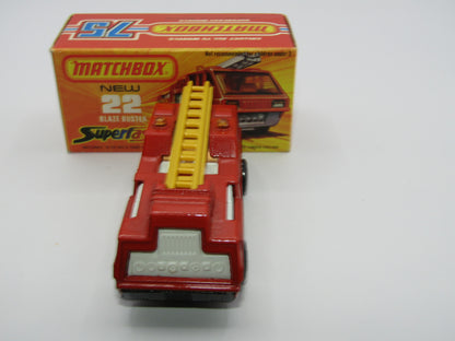 Matchbox Superfast No 22C Blaze Buster, DULL ORANGE-RED Body, DARK YELLOW Ladder, Gloss Black Base