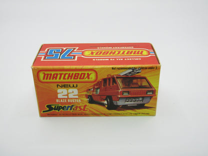 Matchbox Superfast No 22C Blaze Buster, DULL ORANGE-RED Body, DARK YELLOW Ladder, Gloss Black Base