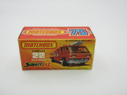 Matchbox Superfast No 22C Blaze Buster, DULL ORANGE-RED Body, DARK YELLOW Ladder, Gloss Black Base