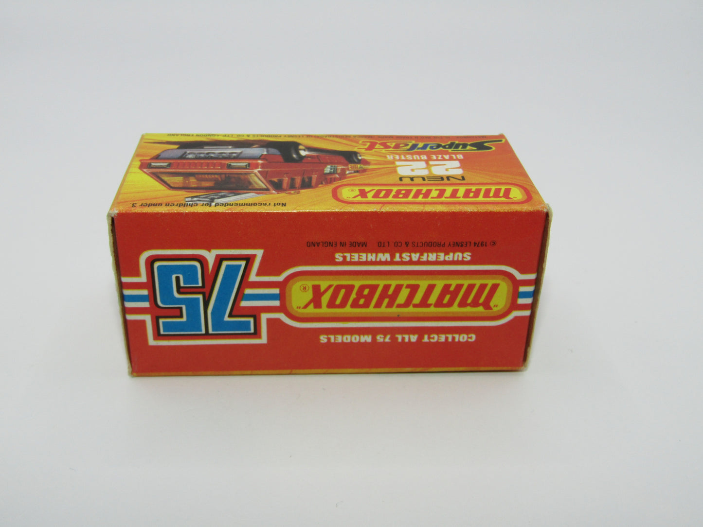 Matchbox Superfast No 22C Blaze Buster, DULL ORANGE-RED Body, DARK YELLOW Ladder, Gloss Black Base