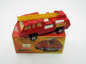 Matchbox Superfast No 22C Blaze Buster, Red, White Interior, DARK ORANGE Ladder, FLAT BLACK base