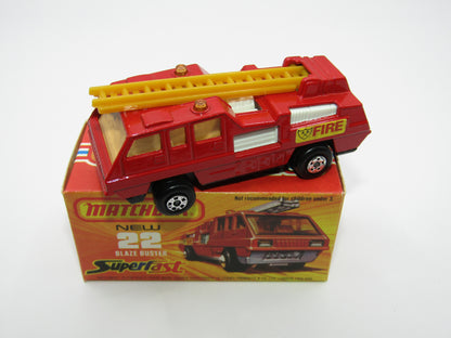 Matchbox Superfast No 22C Blaze Buster, Red, White Interior, DARK ORANGE Ladder, FLAT BLACK base