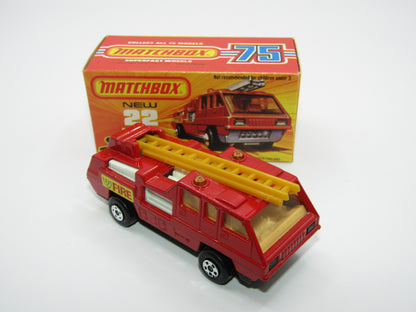 Matchbox Superfast No 22C Blaze Buster, Red, White Interior, DARK ORANGE Ladder, FLAT BLACK base