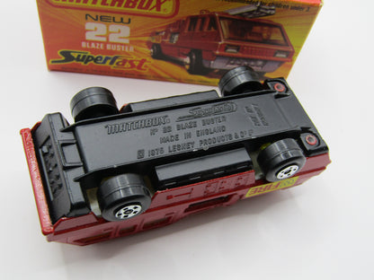 Matchbox Superfast No 22C Blaze Buster, Red, White Interior, DARK ORANGE Ladder, FLAT BLACK base